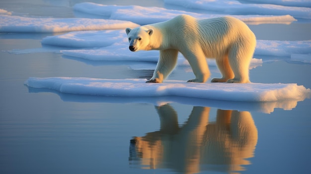 fotografia dell'orso polare con il cucciolo sulla luce mattutina realistica del teleobiettivo del lastrone di ghiaccio