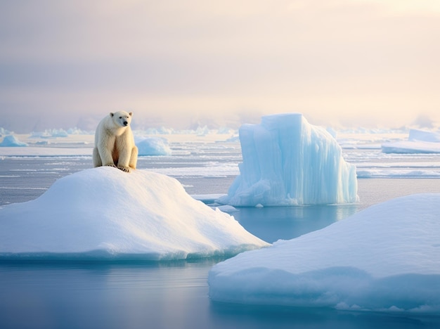 Fotografia dell'orso polare su un iceberg nel paesaggio antartico