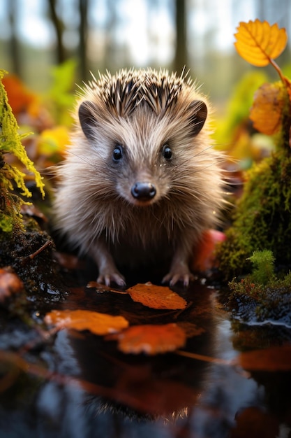 Fotografia della fauna selvatica di riccio AI generativa