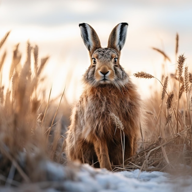 Fotografia della fauna selvatica di una lepre nella prateria