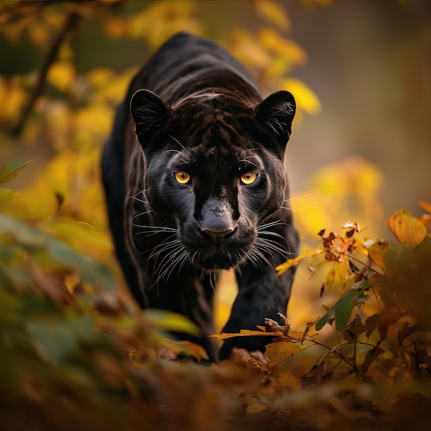 Fotografia della fauna selvatica di una pantera nera nella foresta