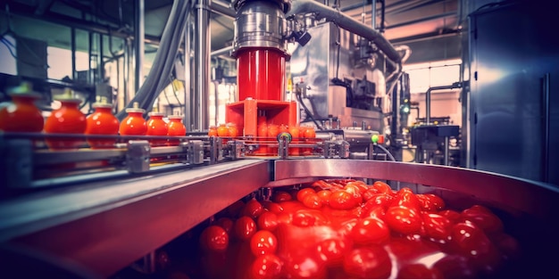 fotografia della riempitrice di succo di pomodoro in impianti industriali