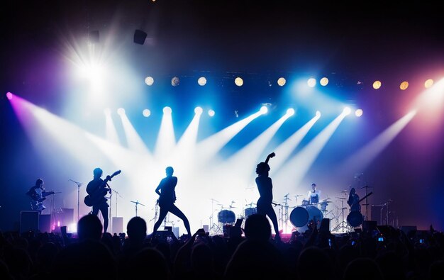 Fotografia della silhouette del chitarrista sul palco sopra i fan