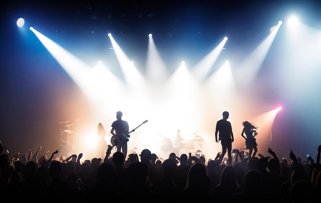 Fotografia della silhouette del chitarrista sul palco sopra i fan