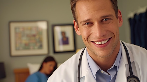 Fotografia della testa dell'assistente medico sorridente