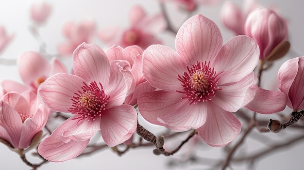 Fotografia dettagliata di un fiore di magnolia rosa isolato su uno sfondo bianco isolato