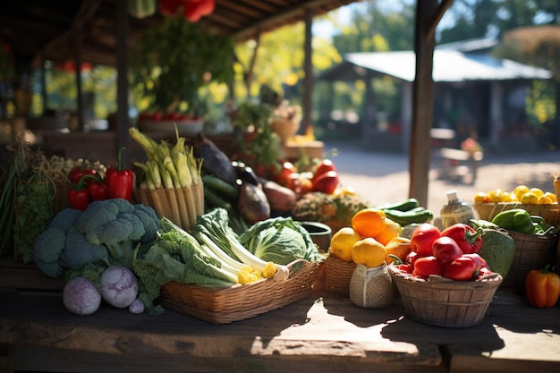 Fotografia di alimenti freschi nei mercati all'aperto con prodotti biologici