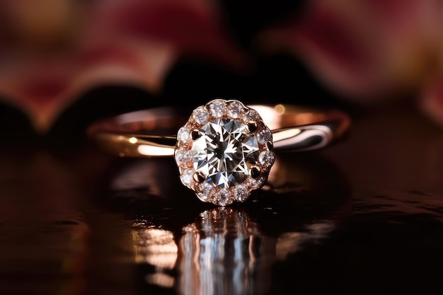 fotografia di anello di gioielli alla moda con diamante prezioso generativo ai