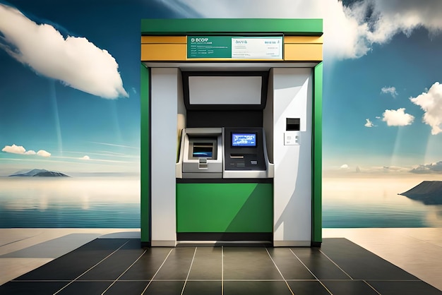 Fotografia di ATM e percorso di ritaglio di carte di credito o di debito inclusi ATM sfondo concetto bancario finanziario