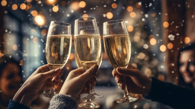 Fotografia di Cheers Gruppo di persone con bicchieri di champagne che fanno un brindisi