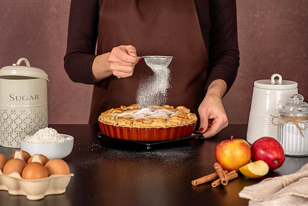 Fotografia di cibo di torta di mele cottura dessert americano zucchero glassa pasticceria pasticceria