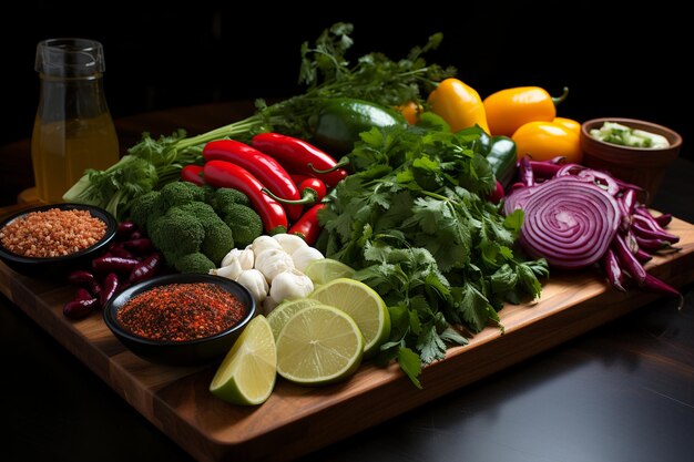 Fotografia di cibo di un vivace assortimento di ingredienti della cucina asiatica