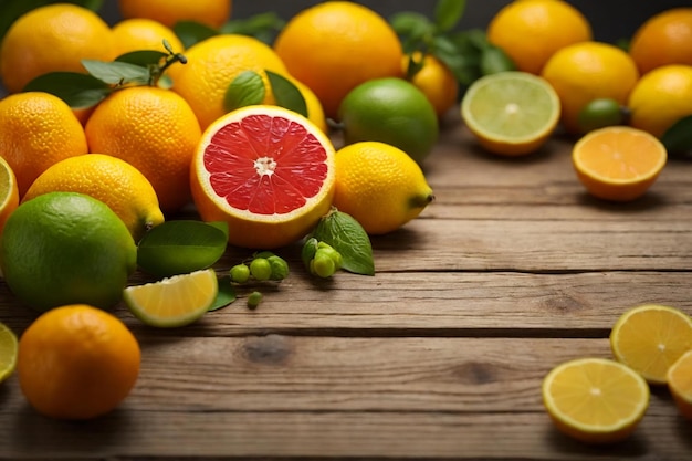 Fotografia di cibo di una vivace collezione di agrumi tra cui arance, limoni e pompelmi