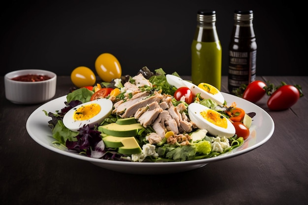 Fotografia di cibo fresco e colorato con insalata di Cobb