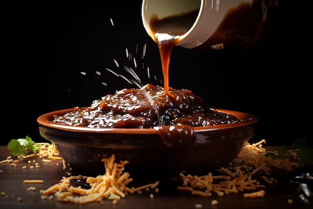 Fotografia di cibo messicano con salsa talpa