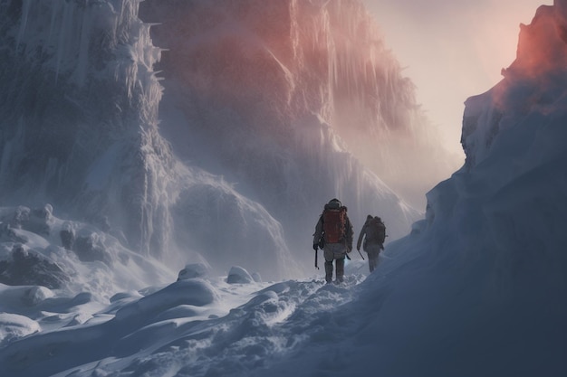 Fotografia di coppie che esplorano sentieri montuosi innevati