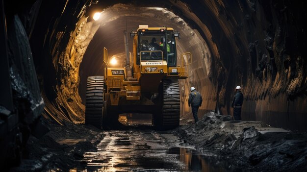 fotografia di escavatore per la costruzione di tunnel stradali in cemento