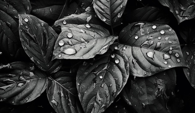 Fotografia di foresta nera in bianco e nero nello stile delle gocce d'acqua