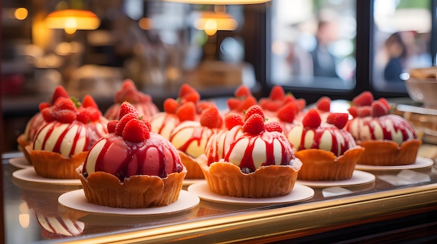 Fotografia di fragole esposte in una pittoresca pasticceria francese