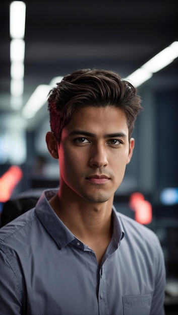 Fotografia di Joven en la oficina cara de cansado en el espacio de trabajo