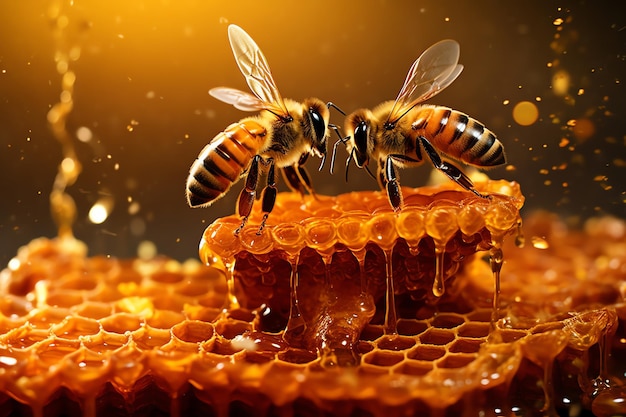 Fotografia di miele fresco con le api