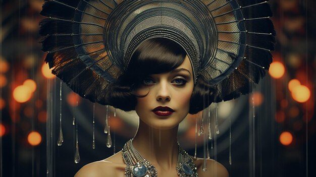 Fotografia di moda di una bella giovane donna con un cappello lussuoso