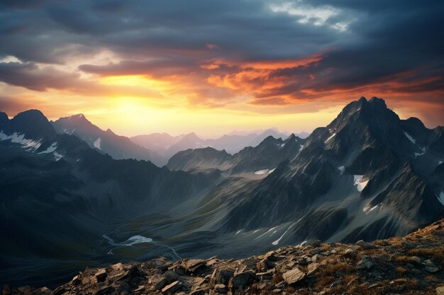 Fotografia di paesaggi di montagna con una vista mozzafiato al tramonto