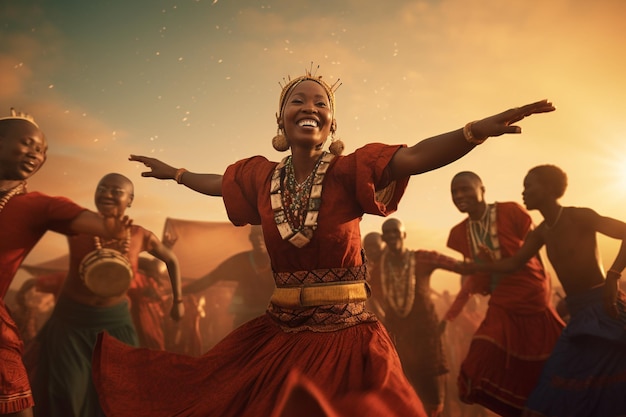 Fotografia di persone che partecipano a festival culturali all'aperto con danze tradizionali