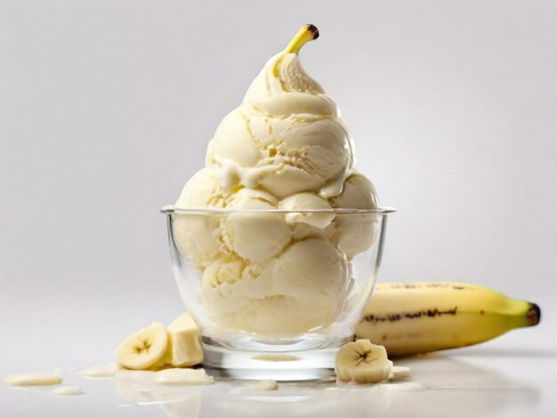 Fotografia di prodotto di gelato alla banana in una ciotola.