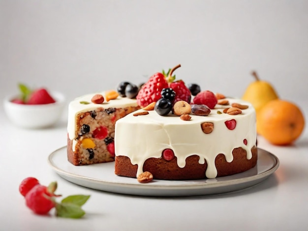 Fotografia di prodotto di torta di frutta con sfondo bianco.