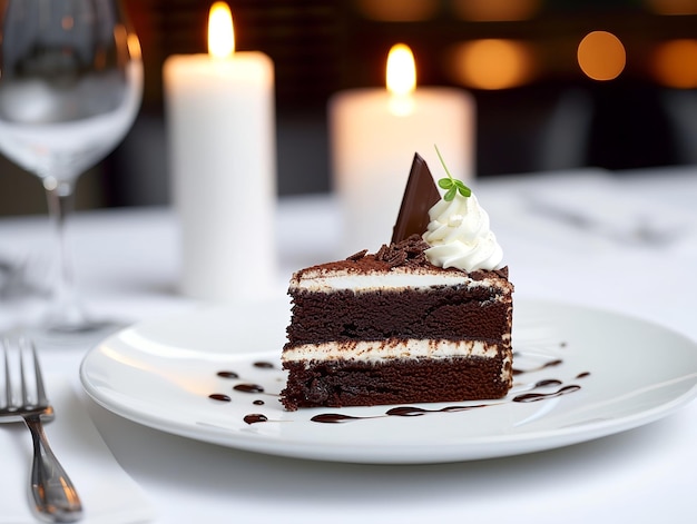 Fotografia di ricetta di torta al cioccolato Guinness su sfondo sfocato bokeh