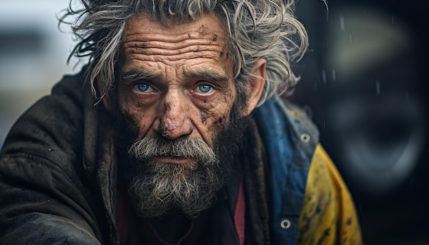 fotografia di ritratto editoriale emotivo di senzatetto