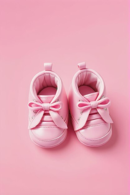 Fotografia di stivali di bambine su uno sfondo rosa