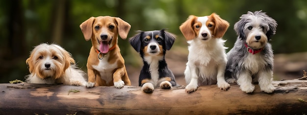 fotografia di striscione di cani carini di squadra IA generativa