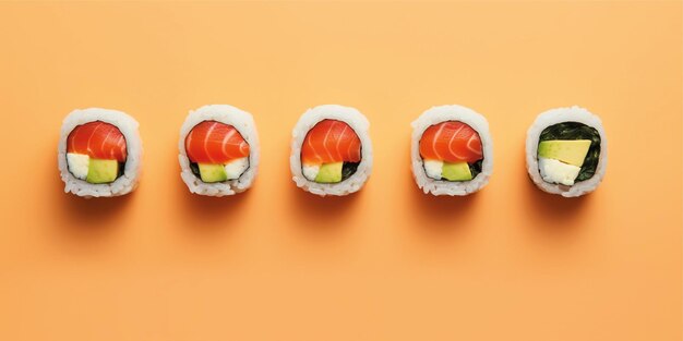 fotografia di sushi con sfondo chiaro