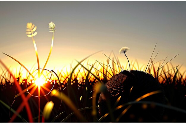 Fotografia di tarassaco guardando l'alba e il tramonto attraverso i fiori di tarassaco così belli