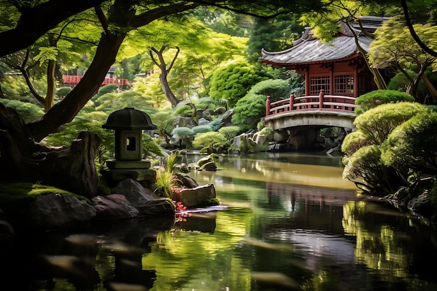 Fotografia di tranquillità del giardino del tè giapponese