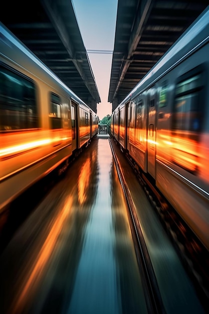 Fotografia di treni affascinante Velocità di riflessione sfocata del movimento generativa di AI cinematografica