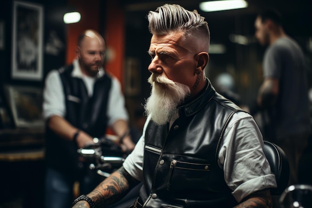 fotografia di un barbiere che guarda il profilo del suo cliente
