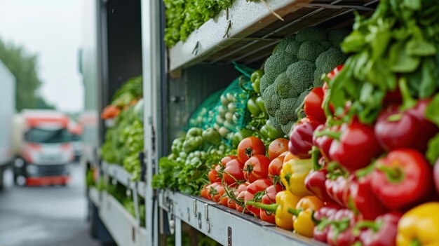 Fotografia di un camion frigorifero che trasporta prodotti freschi al mercato