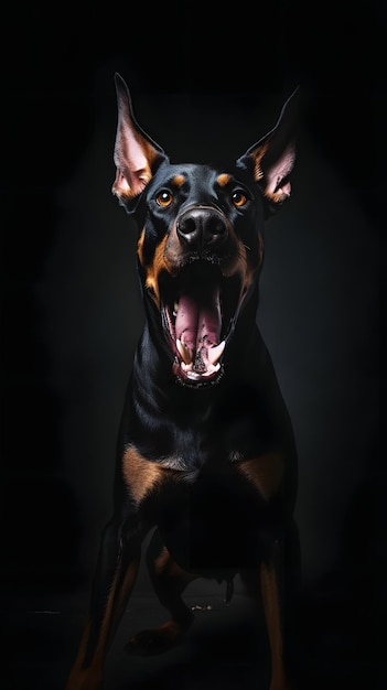 fotografia di un cane Doberman arrabbiato