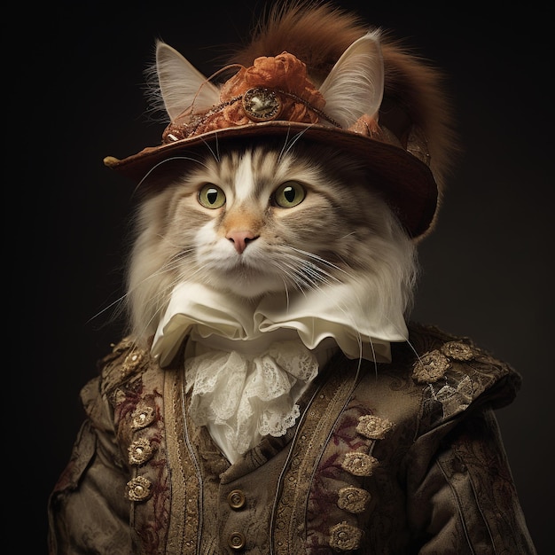 Fotografia di un gatto in abiti rinascimentali