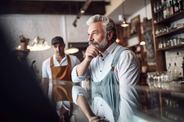 Fotografia di un imprenditore che fa un sondaggio ai suoi clienti creata con l'AI generativa