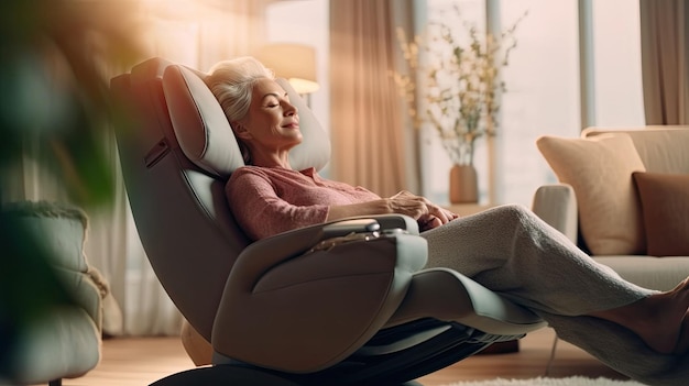 fotografia di Una donna che si rilassa sulla poltrona massaggiante nel soggiorno
