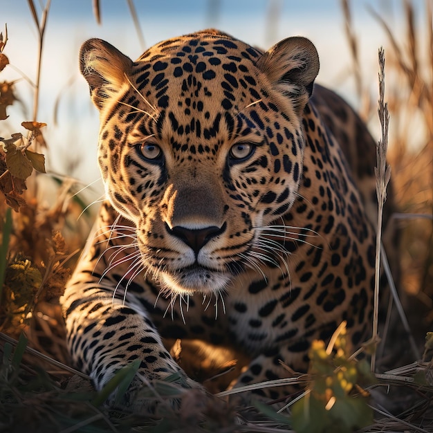 Fotografia di una fauna selvatica di un giaguaro nella prateria