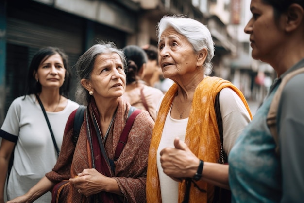 Fotografia di una giovane donna che fa un tour per gli anziani della città creata con l'AI generativa