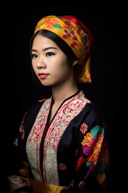 Fotografia di una giovane donna che indossa abiti tradizionali vietnamiti creati con l'AI generativa