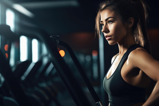 Fotografia di una giovane donna sportiva in palestra creata con l'AI generativa