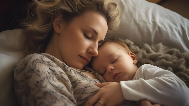 fotografia di una madre che tiene in braccio un bambino che si addormenta