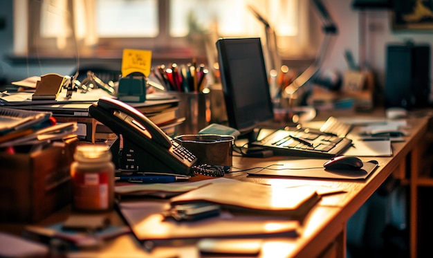 Fotografia di una scrivania d'ufficio occupata durante